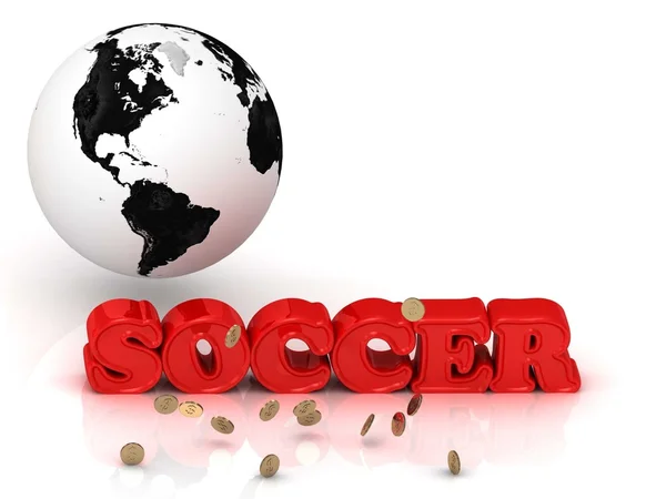 SOCCER bright color letters, black and white Earth — Stock Photo, Image