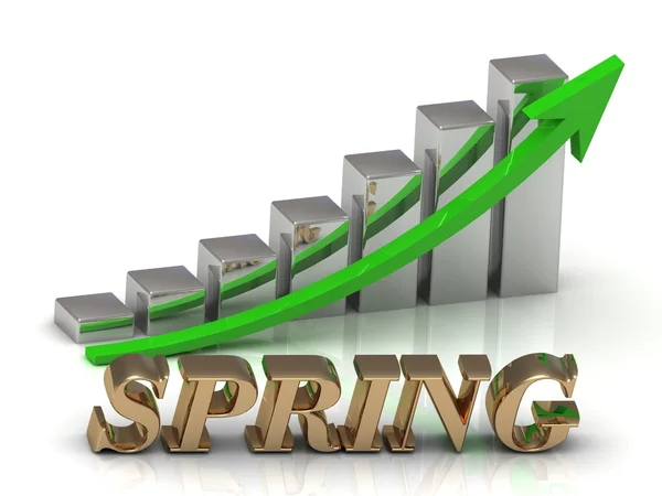 PRIMAVERA inscripción de letras de oro y crecimiento gráfico —  Fotos de Stock