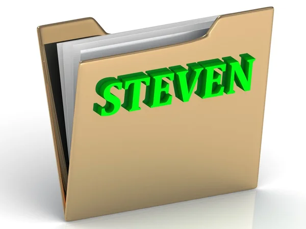 STEVEN- lettere verde brillante sulla cartella documenti in oro — Foto Stock