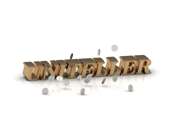 UNITELLER- надпись золотыми буквами на белом фоне — стоковое фото