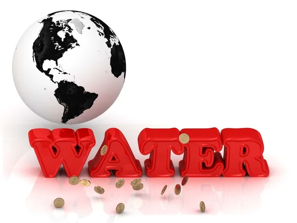 WATER bright color letters, black and white Earth — Stock Photo, Image