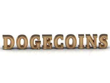 Beyaz Dogecoins altın harfler 