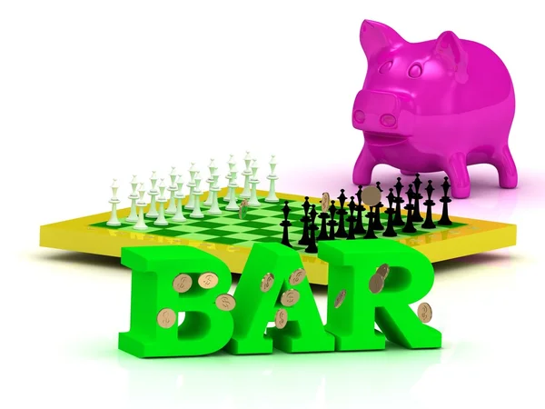 BAR bright word, money, pink piggy, yellow chess — Stock Photo, Image