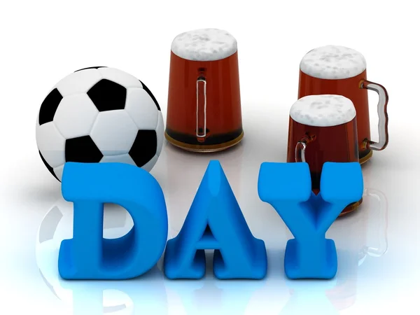 DAY яскраве слово, футбол, 3 чашки пива на — стокове фото