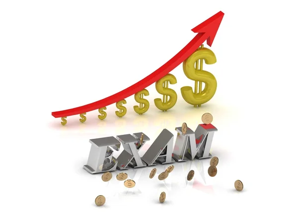 EXAM bright silver letters and graphic growing dollars — Stock Photo, Image