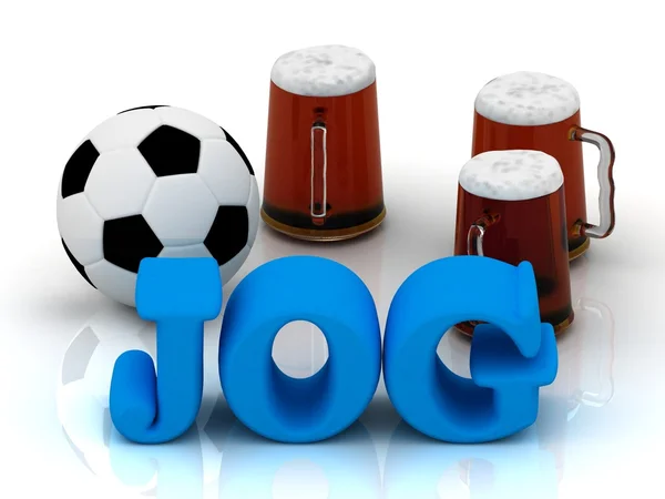 JOG heldere word, voetbal, 3 cup bier op — Stockfoto