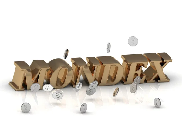 MONDEX - надпись золотыми буквами на белом — стоковое фото