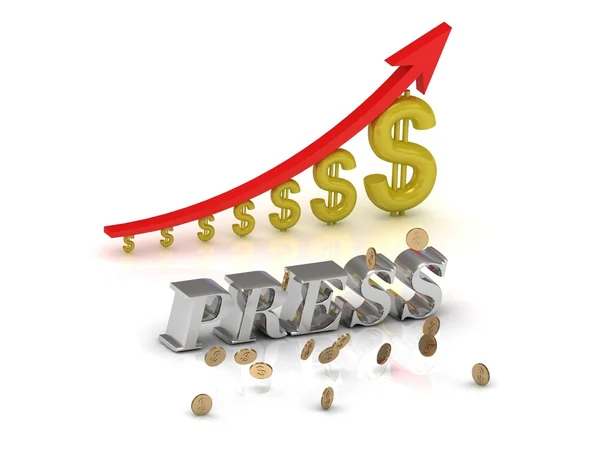 Parlak gümüş harf ve grafik dolar büyüyen tuşuna basın — Stok fotoğraf