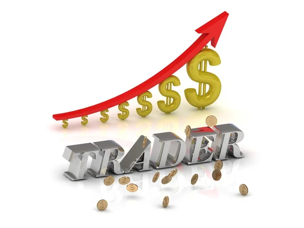 TRADER 2  bright silver letters and graphic growing dollars — Stock Photo, Image