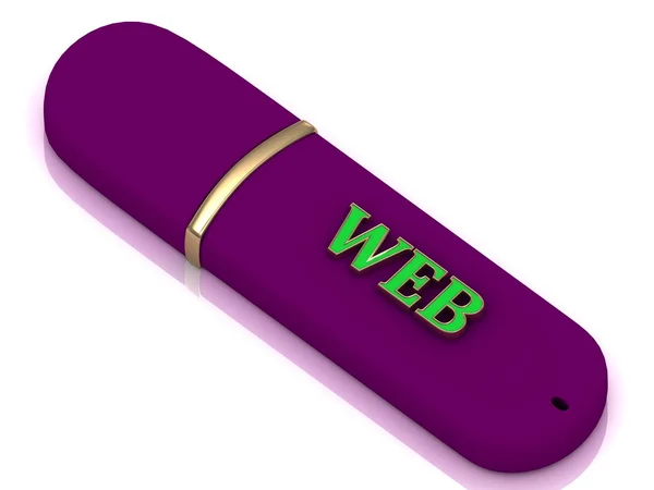 WEB  bright green volume word on color USB flash — Stock Photo, Image