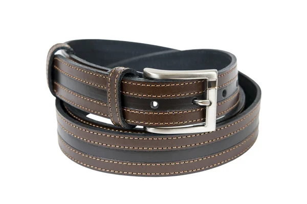 Brown leather belt fashion for men on white background — Stock Photo, Image