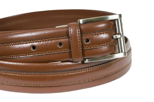 Brown leather belt fashion for men on white background — Stock Photo, Image