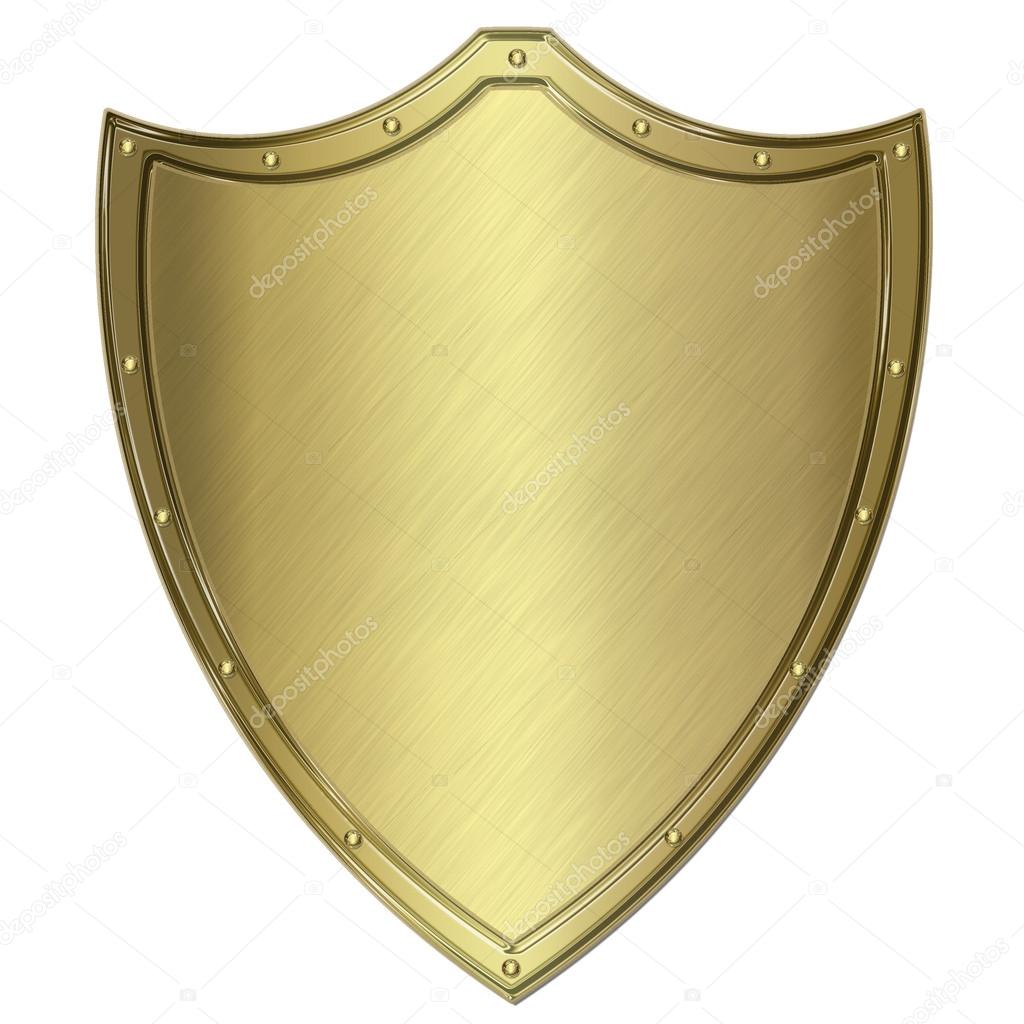 Golden metal shield or crest isolated on white