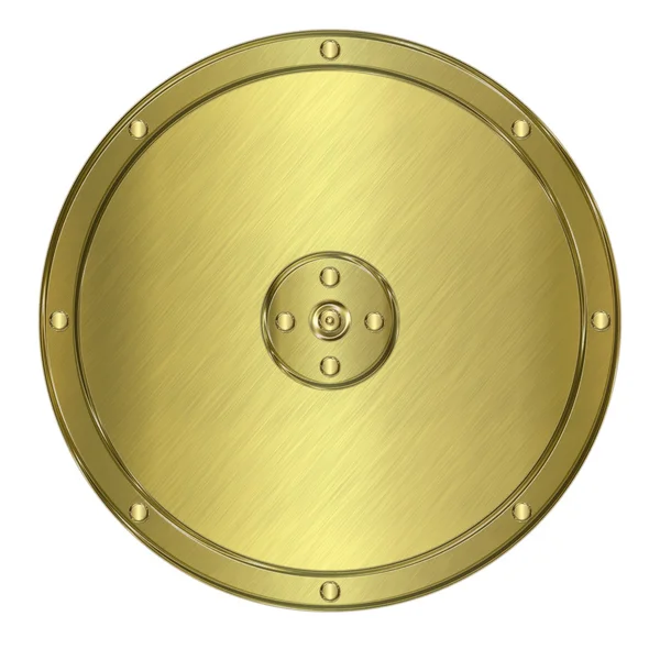 Χρυσή ασπίδα μετάλλων ή crest απομονωθεί σε λευκό — Φωτογραφία Αρχείου