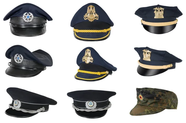 Collection of police peak-caps. — Stock Photo, Image