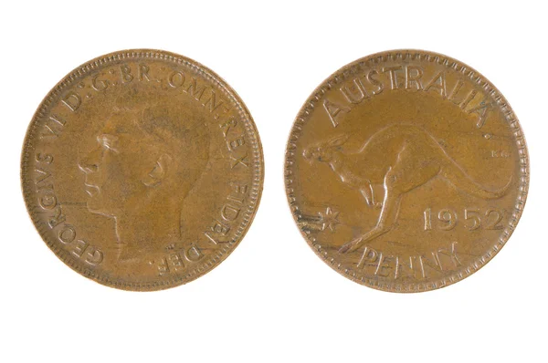 Eski Avustralya penny, üzerinde beyaz izole.
