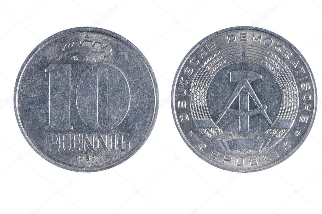 East German ten penning coin.