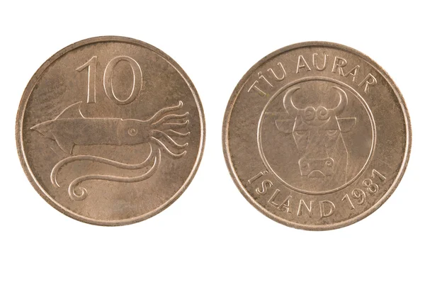 Isländska mynt isolerad på vit bakgrund — Stockfoto