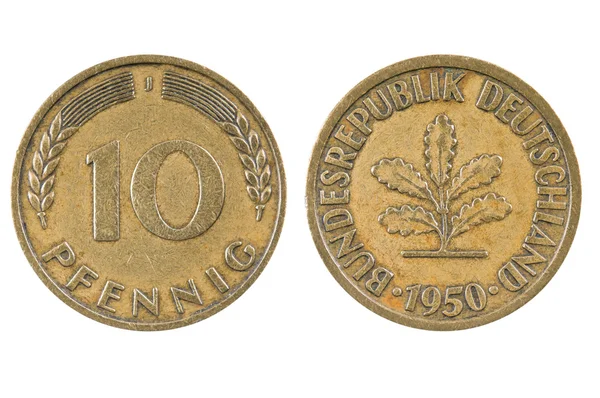 Old German ten pfennig coin. — Stock Photo, Image