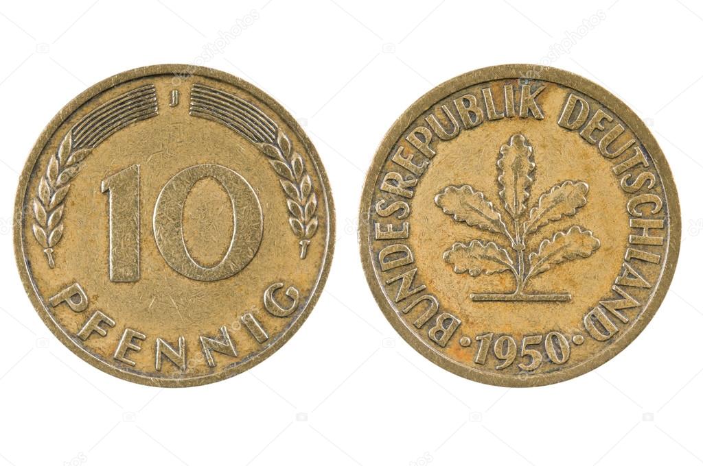 Old German ten pfennig coin.