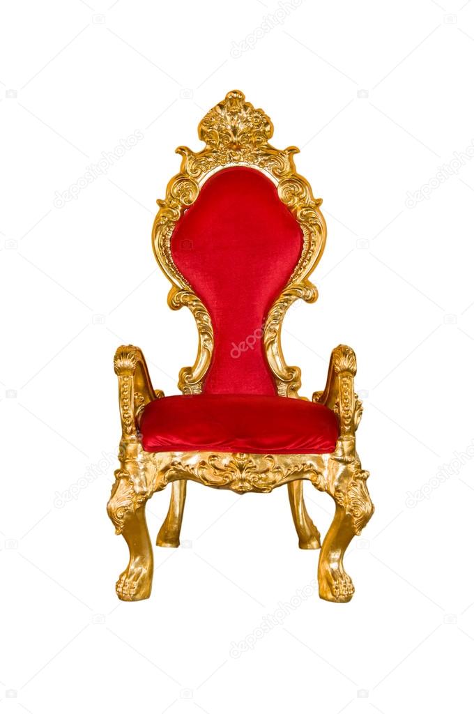 Old red chair on a white background.