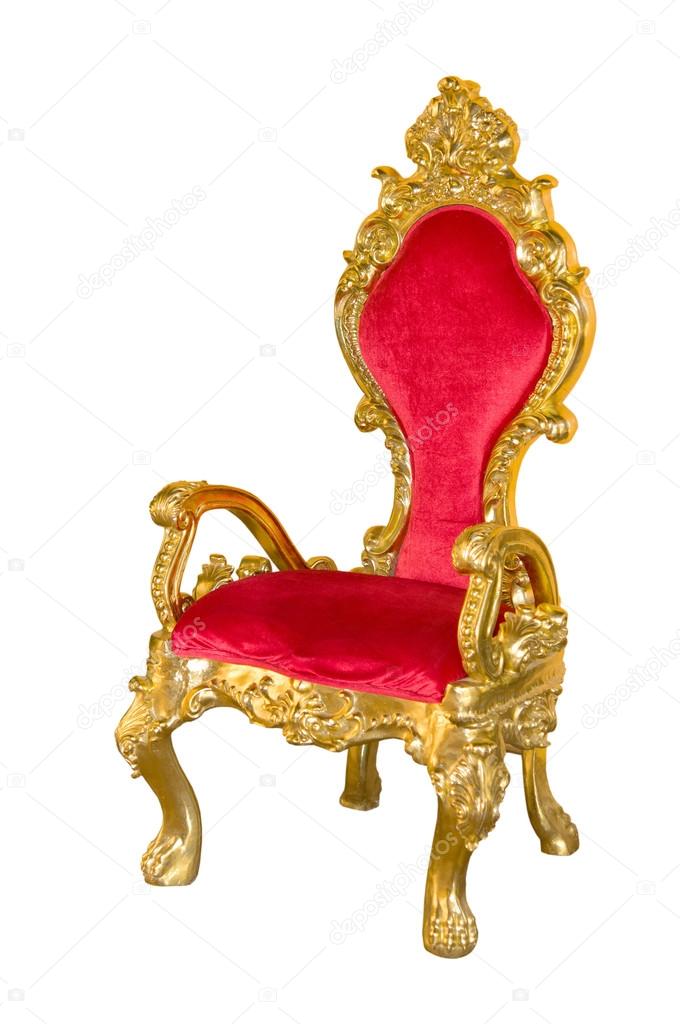 Old red chair on a white background.