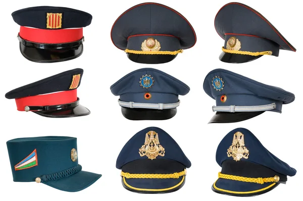 Collection of police peak-caps. — Stock Photo, Image