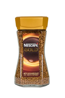 Moskova, Rusya 08 Kasım, 2015:bystrorastvorimy Nescafe kahve. Nescafe - bir marka Nestle tarafından yapılan çözünür kahve.
