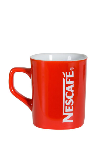 Moscow, Russia November 08,2015: Studio shot of a red Nescafe cup isolated on white background..
