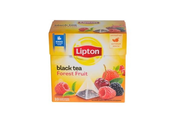 Moscou, Russie 09 novembre 2015 : Boîte de 20 sachets de thé Lipton.La marque Lipton a été nommée d'après son fondateur Thomas Lipton . — Photo