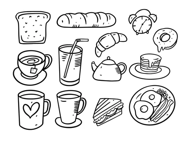 Breakfast elements doodle set. Ručně kreslená vektorová ilustrace. — Stockový vektor