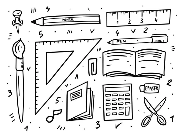 학교의 요소 도구. Doodle 스타일 벡터 일러스트. — 스톡 벡터