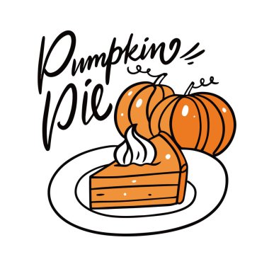 Balkabağı turtası. Modern hat sanatı. Çizgi film tarzı. Vektör illüstrasyonu.