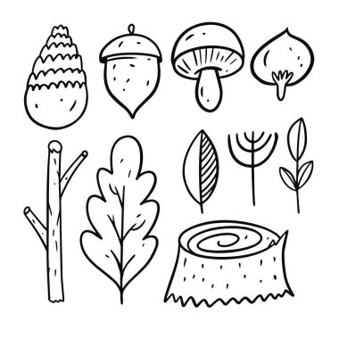 Sonbahar ormanları. Doodle çizim stili. Çizgi film boyama sanatı.
