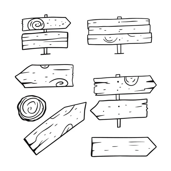 Sinais de madeira definidos. Desenhos animados mão desenhar coloração. Ilustração vetorial. — Vetor de Stock