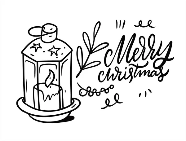 Vánoční svíčka a fráze. Černobílá vektorová ilustrace. — Stockový vektor