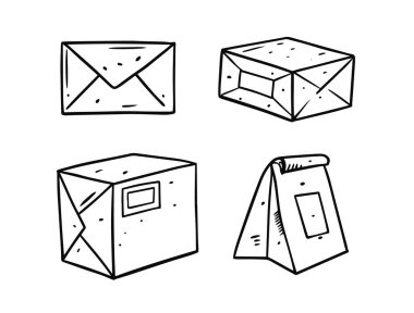 El çekme paketi hazır. Doodle vektör illüstrasyonu.