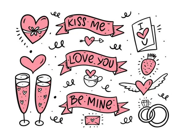 バレンタインデーの要素は、文字のフレーズを設定します。カラフルな漫画風. — ストックベクタ