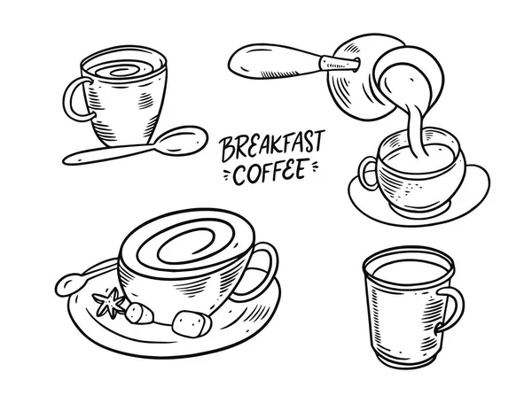 Café de desayuno. Dibuja a mano color negro. Ilustración vectorial. Estilo de boceto. — Archivo Imágenes Vectoriales