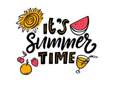 Yaz Zamanı tabir harfleri. Çizgi film renkli vektör çizimi.