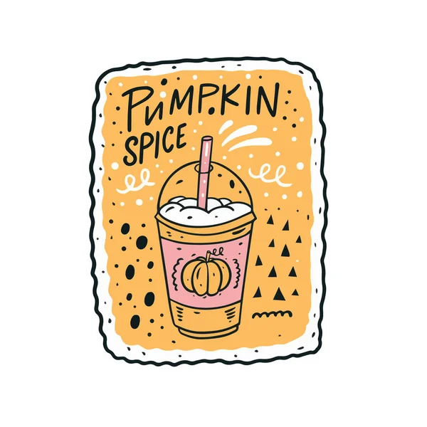 Pompoenpitten drinken in een kopje. Handgetekende kleurrijke vector illustratie. — Stockvector