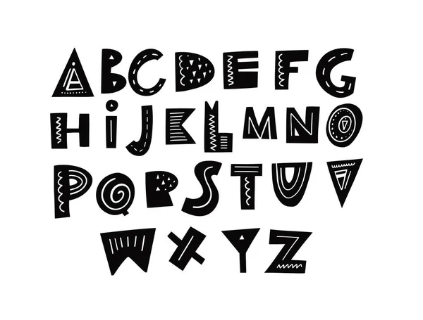 Alfabeto decorativo moderno de color negro. Dibujos animados estilo escandinavo. — Archivo Imágenes Vectoriales