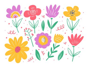 Renkli çiçek seti. Bahar sezonu. Düz biçim vektör illüstrasyonu.