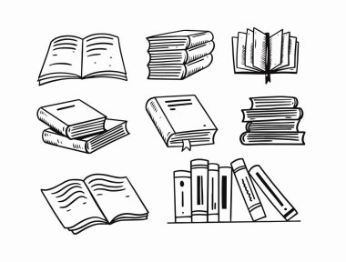 El çizimi kitaplar, karalama seti. Siyah renkli çizim.