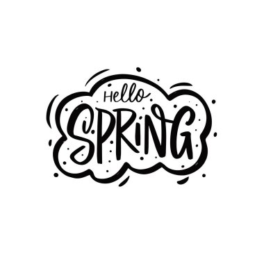 Merhaba Spring. El çizimi sezon harfleri. Siyah renk vektör illüstrasyonu.