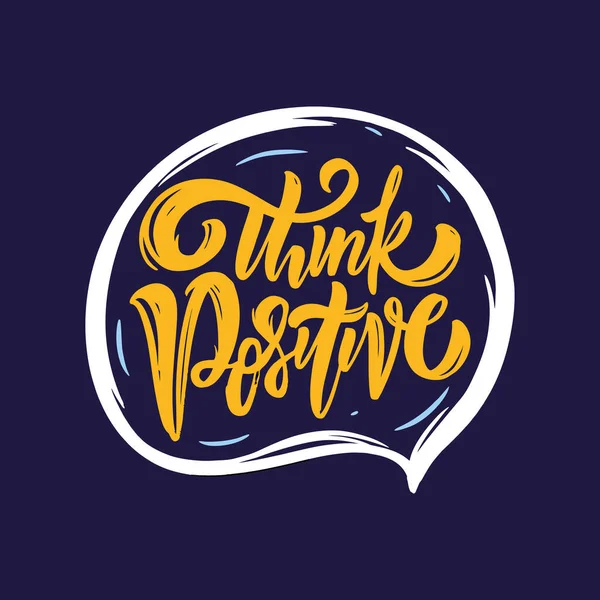 Denk positief. Gele kleur kalligrafie. Motivatie tekst. Vectorillustratie. — Stockvector