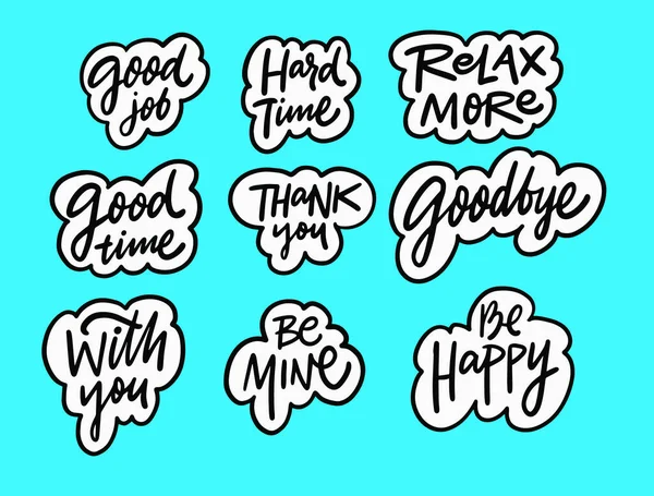 Frases Happy e Motivation definidas. Texto de lettering cor preta desenhado à mão. Estilo doodle. — Vetor de Stock