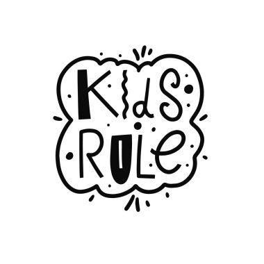 Çocuklar siyah renkli metni yönetir. Modern tipografi. Harf cümlesi