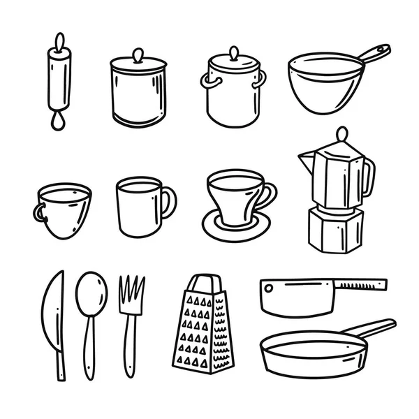 Panificio cucina disegnato a mano colore nero doodle elementi set. Illustrazione vettoriale. — Vettoriale Stock