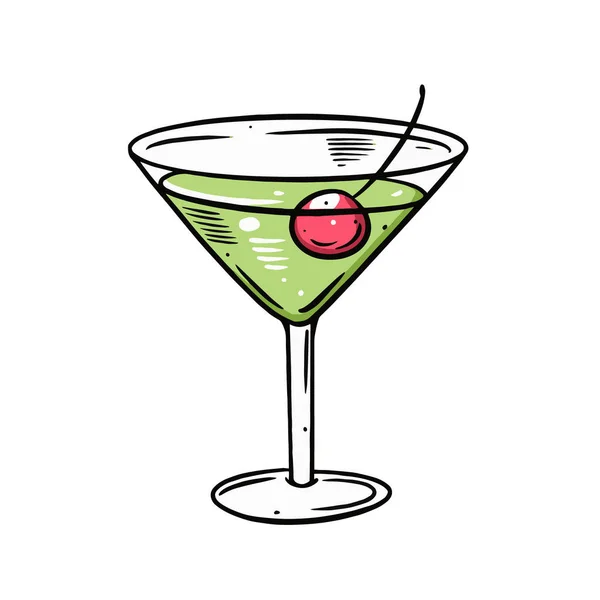 Groene margarita cocktail. Handgetekende schets stijl. Kleurrijke cartoon vector illustratie. — Stockvector